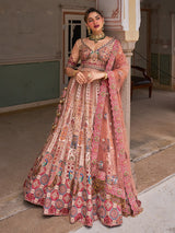 Cream silk net designer lehenga choli with multicolor resham work