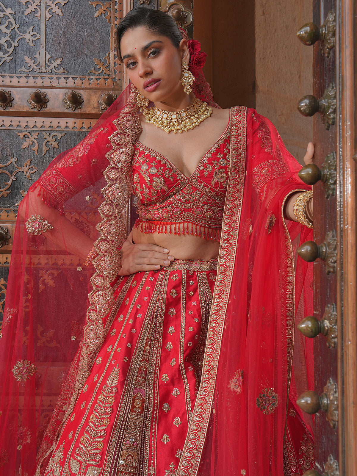 Red silk designer bridal lehenga choli
