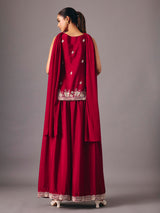 Maroon silk palazzo suit with rich festive detailing