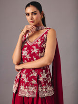 Maroon silk palazzo suit with rich festive detailing