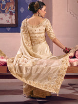 Cream viscose zari tissue saree with embellished border