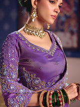 Purple viscose zari tissue saree with embellished border