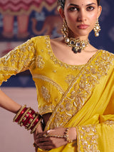 Yellow viscose zari tissue saree with embellished border