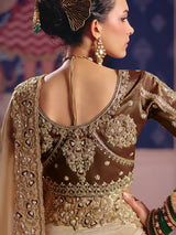 Beige viscose zari tissue saree with embellished border