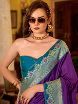Purple soft silk contrast zari occasion saree