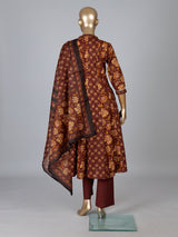 Brown cotton kurti set with floral printed charm