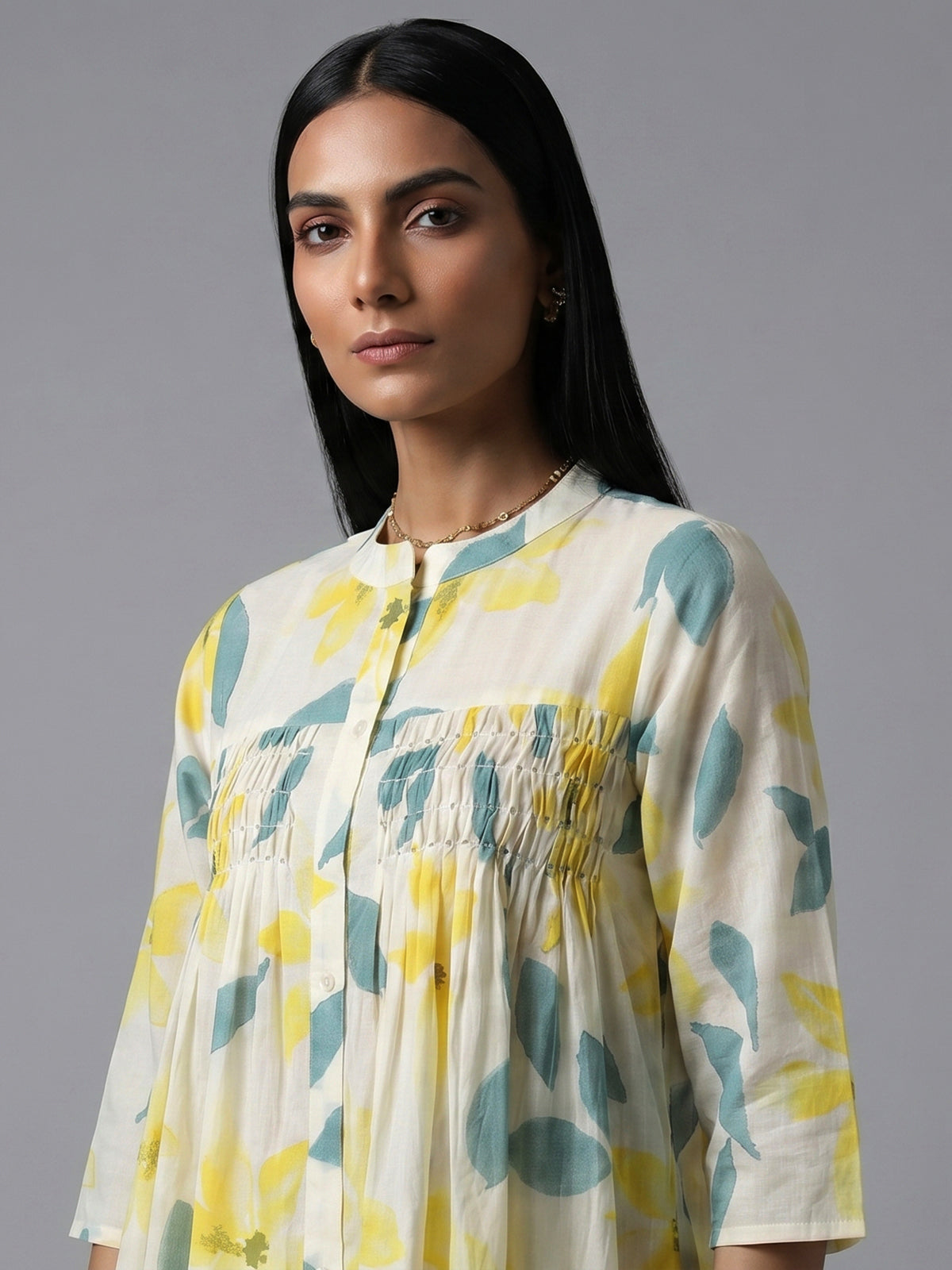 Off white cotton kurti set with floral print