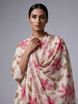 Off white cotton kurti set with pink floral print