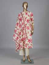 Off white cotton kurti set with pink floral print