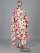 Off white cotton kurti set with pink floral print