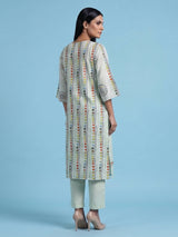 Mint green cotton kurti set with sequin accents