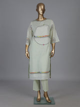 Mint green cotton kurti set with sequin accents