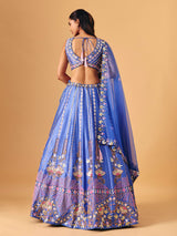 Royal blue silk lehenga choli with pearl embellished artistry