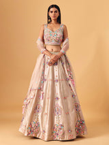 Beige silk lehenga choli with pearls and sequin elegance