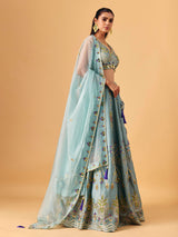 Light grey raw silk lehenga choli with zardosi accents