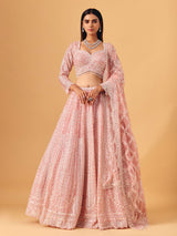 Light pink net lehenga choli with diamond shimmer detailing