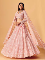 Light pink net lehenga choli with diamond shimmer detailing