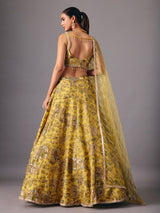 Mehendi yellow georgette silk lehenga choli with embellishments