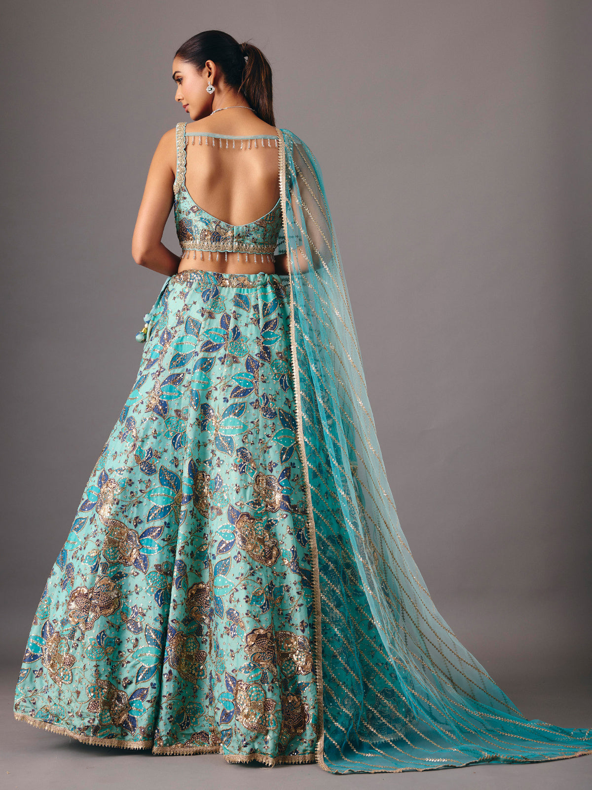 Sky blue georgette silk lehenga choli with sequin detailing