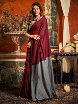 Maroon cotton saree with contrast pallu style
