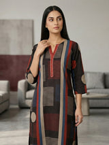 Black cotton silk printed festive kurti set with dupatta