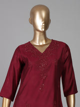 Maroon casual embroidered cotton silk kurti