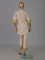 Beige cotton floral printed casual co ord pant set