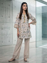 Off white cotton linen floral printed lace co ord set