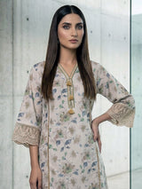 Off white cotton linen floral printed lace co ord set