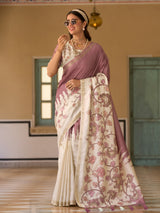 Mauve and off white tussar silk saree elegance