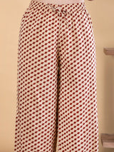 Cream maroon cotton silk kurti palazzo set with mirror work