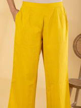 Yellow cotton silk yoke kurti set with beadwork detailing