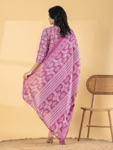Purple silk straight cut printed kurti set with dupatta