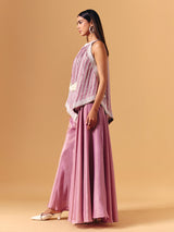 Pink satin silk palazzo suit with gota tassel accents