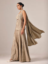 Dark beige chinon silk palazzo suit with embellishments