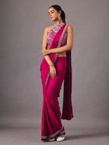 Magenta ready to wear saree with embellished halter blouse