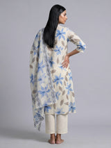 Off white cotton kurti set with blue floral print