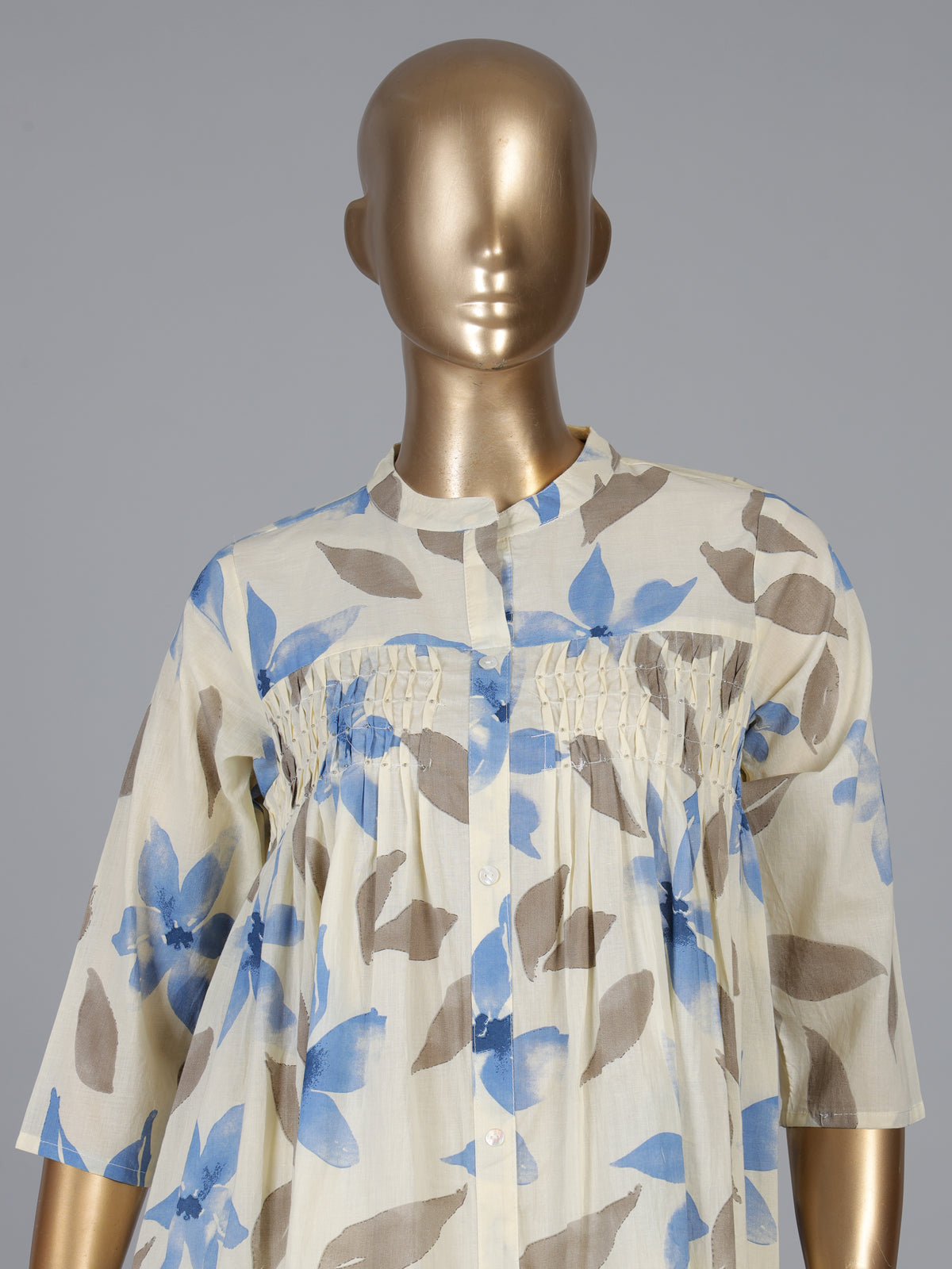 Off white cotton kurti set with blue floral print