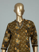 Mehendi olive cotton kurti set with floral detailing