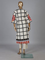 Off white silk kurti set with red floral print