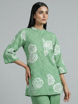 Pista green cotton co ord set with cut work detailing