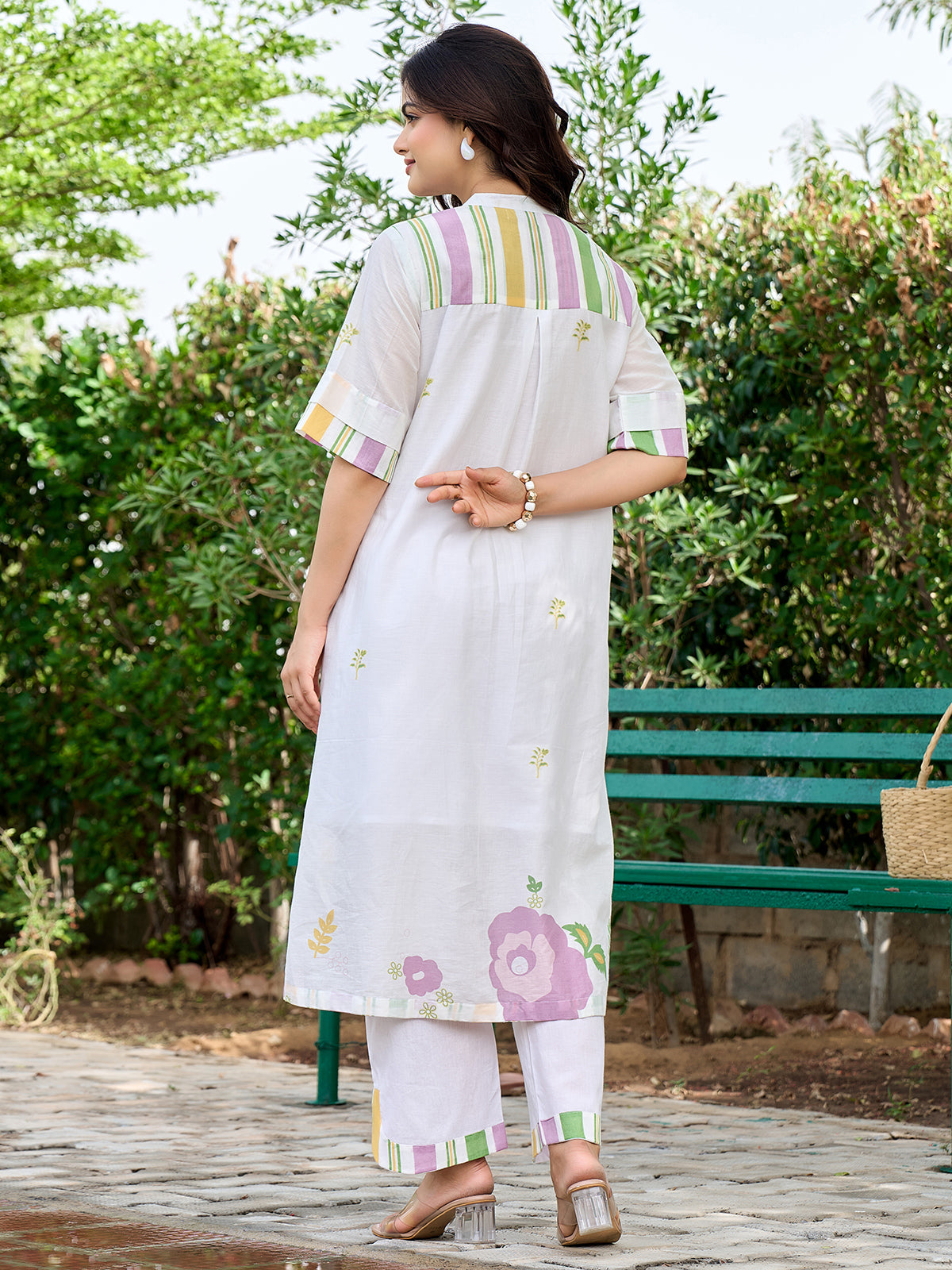 White cotton designer kurti set with elegant embroidery