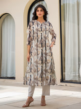 Off white silk floral printed kurti set for elegant wear