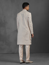 Gold silk layered sherwani for men