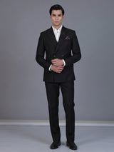 Classic black formal double breasted suit with bold peak lapel