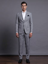 Grey designer coat suit with micro pattern notch lapel