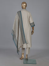 Beige cotton linen straight cut kurti set