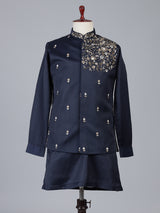 Navy linen waistcoat set with chinese collar design