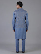 Blue linen waistcoat set with chinese collar