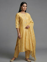 Yellow silk zardosi work straight festive salwar suit